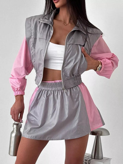 Ensemble deux pièces veste courte zippée et jupe-short pour femme – vue 17