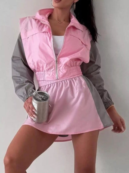 Ensemble deux pièces veste courte zippée et jupe-short pour femme – vue 2