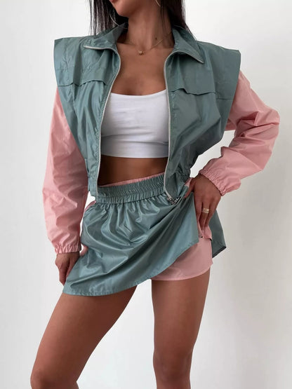 Ensemble deux pièces veste courte zippée et jupe-short pour femme – vue 20