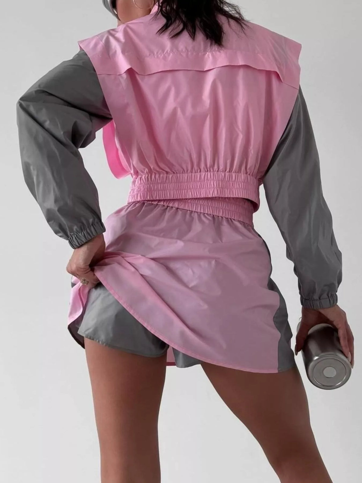 Ensemble deux pièces veste courte zippée et jupe-short pour femme – vue 4