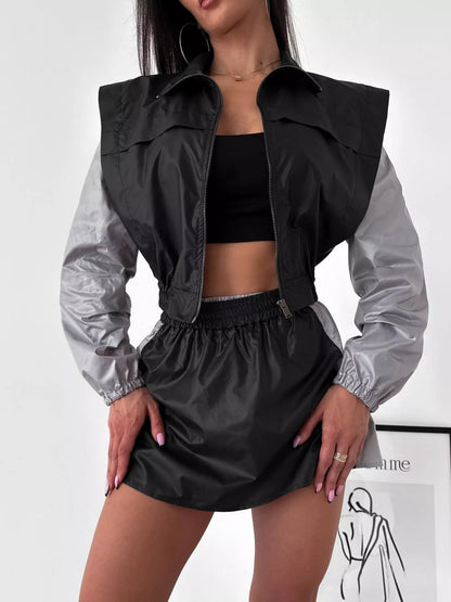 Ensemble deux pièces veste courte zippée et jupe-short pour femme – vue 7