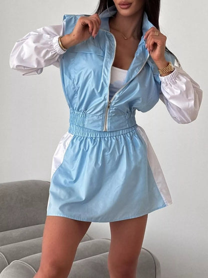 Ensemble deux pièces veste courte zippée et jupe-short pour femme – vue 8