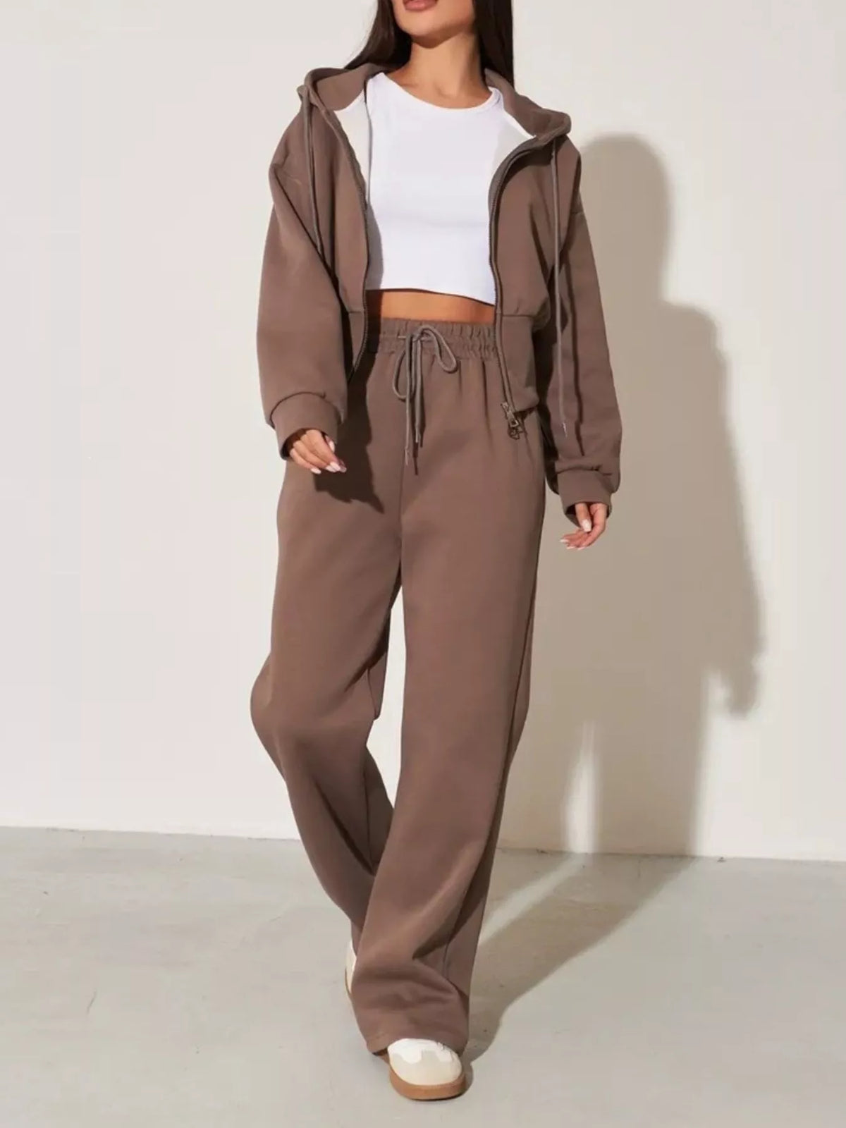 Ensemble femme sweat zippé à capuche et pantalon large – vue 10