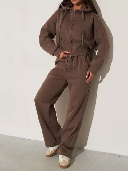 Ensemble femme sweat zippé à capuche et pantalon large – vue 11