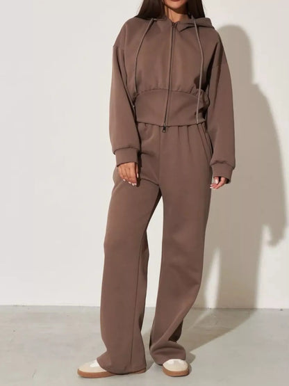 Ensemble femme sweat zippé à capuche et pantalon large – vue 13