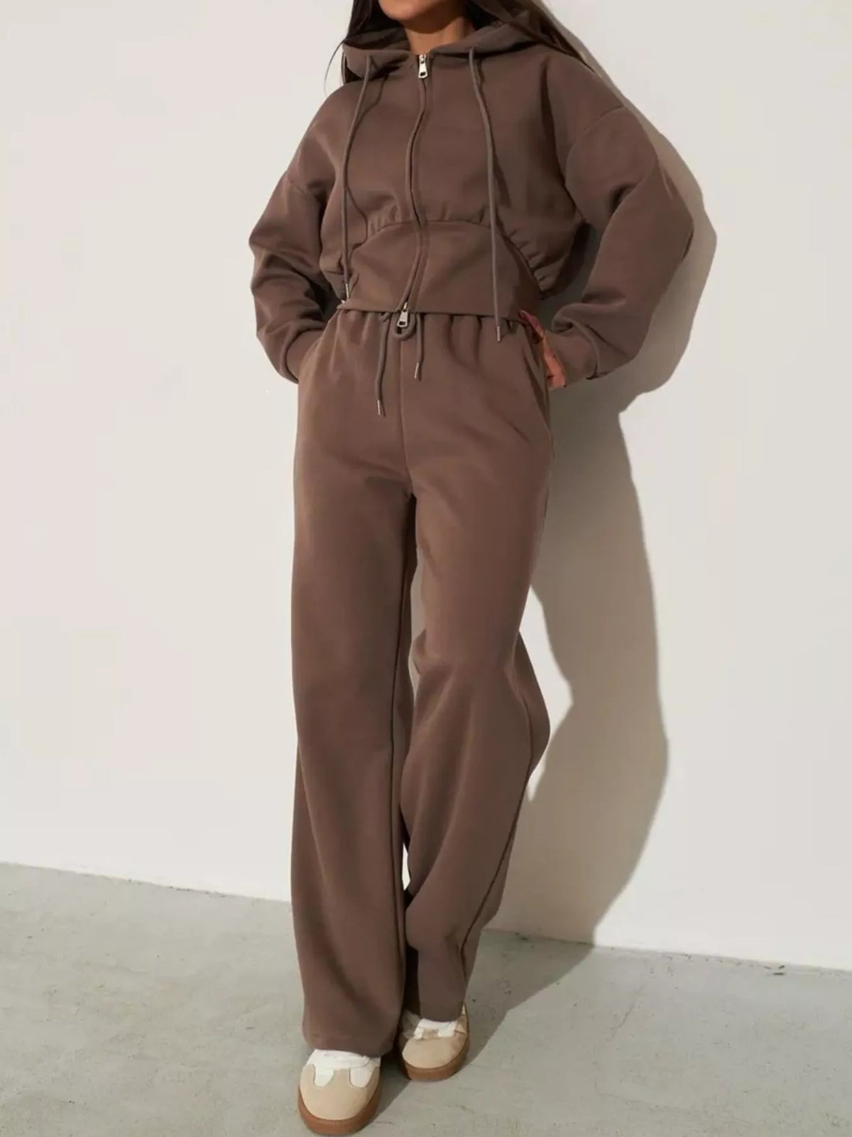 Ensemble femme sweat zippé à capuche et pantalon large – vue 14