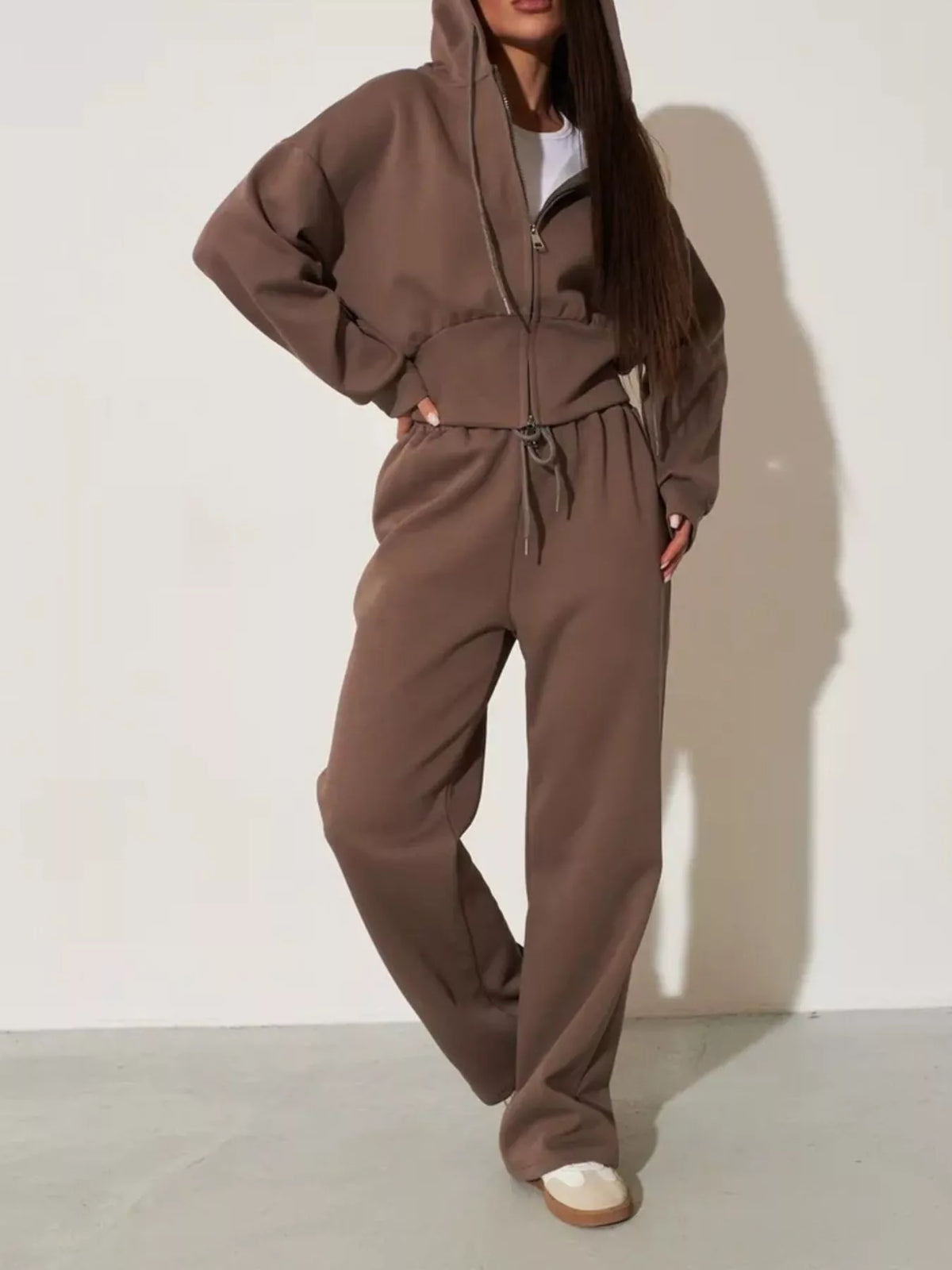 Ensemble femme sweat zippé à capuche et pantalon large – vue 15
