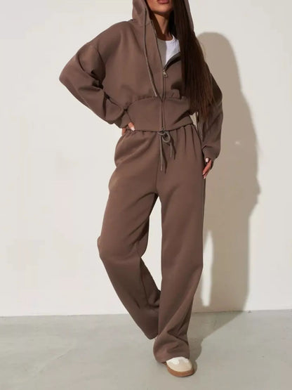 Ensemble femme sweat zippé à capuche et pantalon large – vue 15