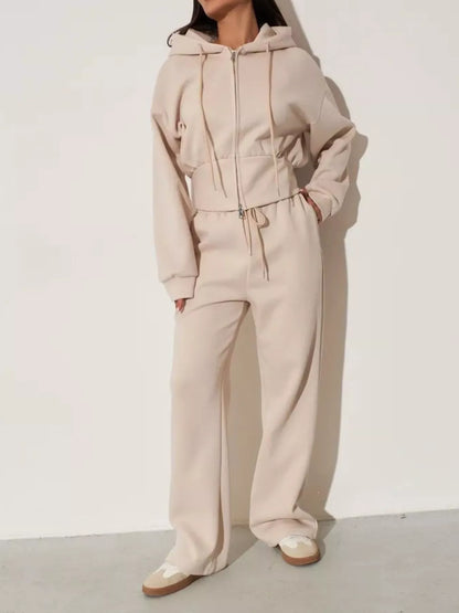 Ensemble femme sweat zippé à capuche et pantalon large – vue 2