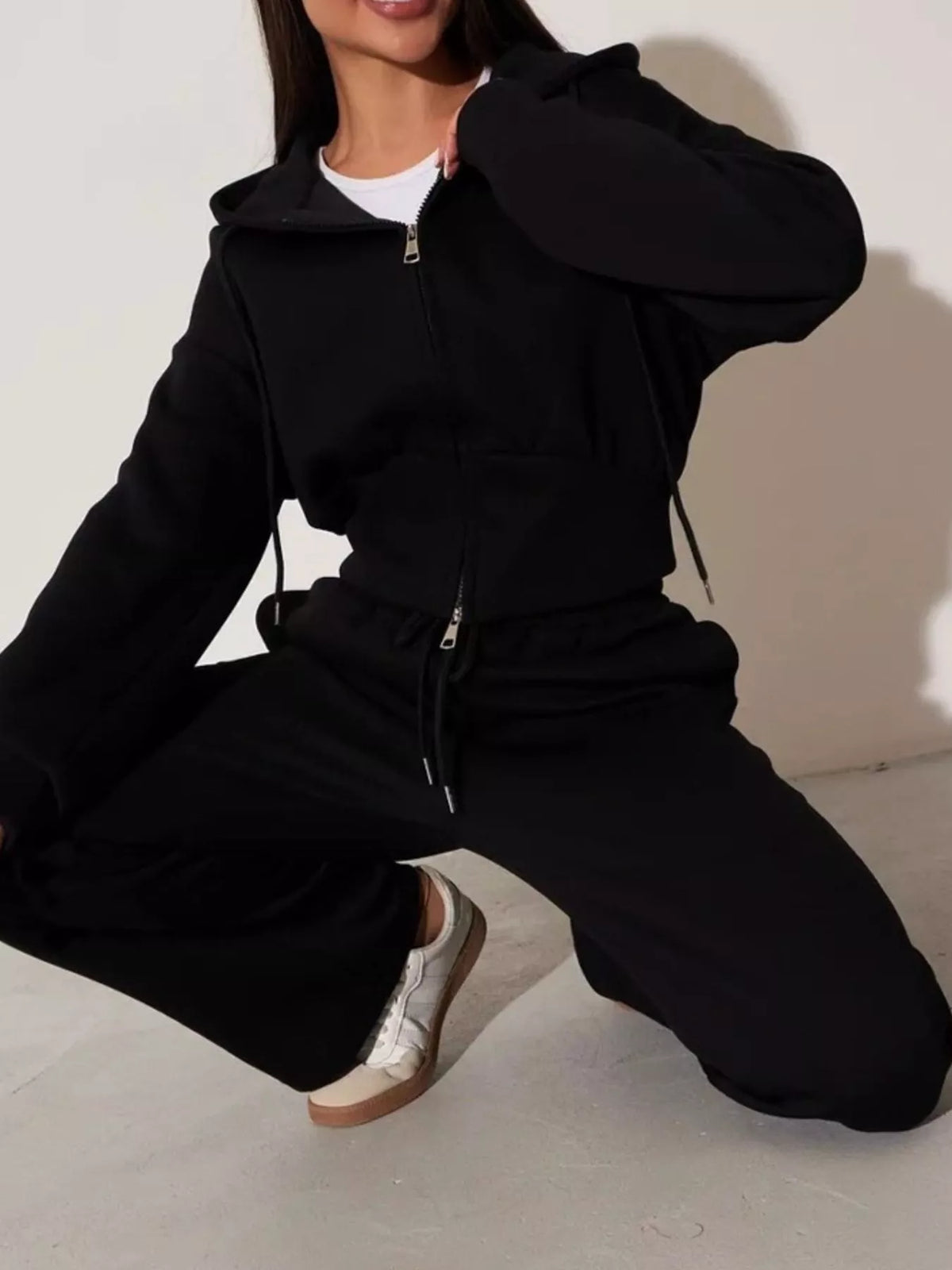 Ensemble femme sweat zippé à capuche et pantalon large – vue 20