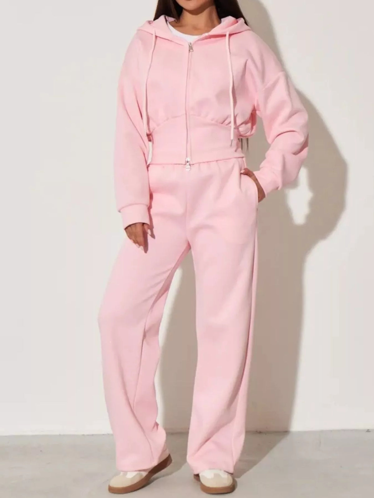 Ensemble femme sweat zippé à capuche et pantalon large – vue 21