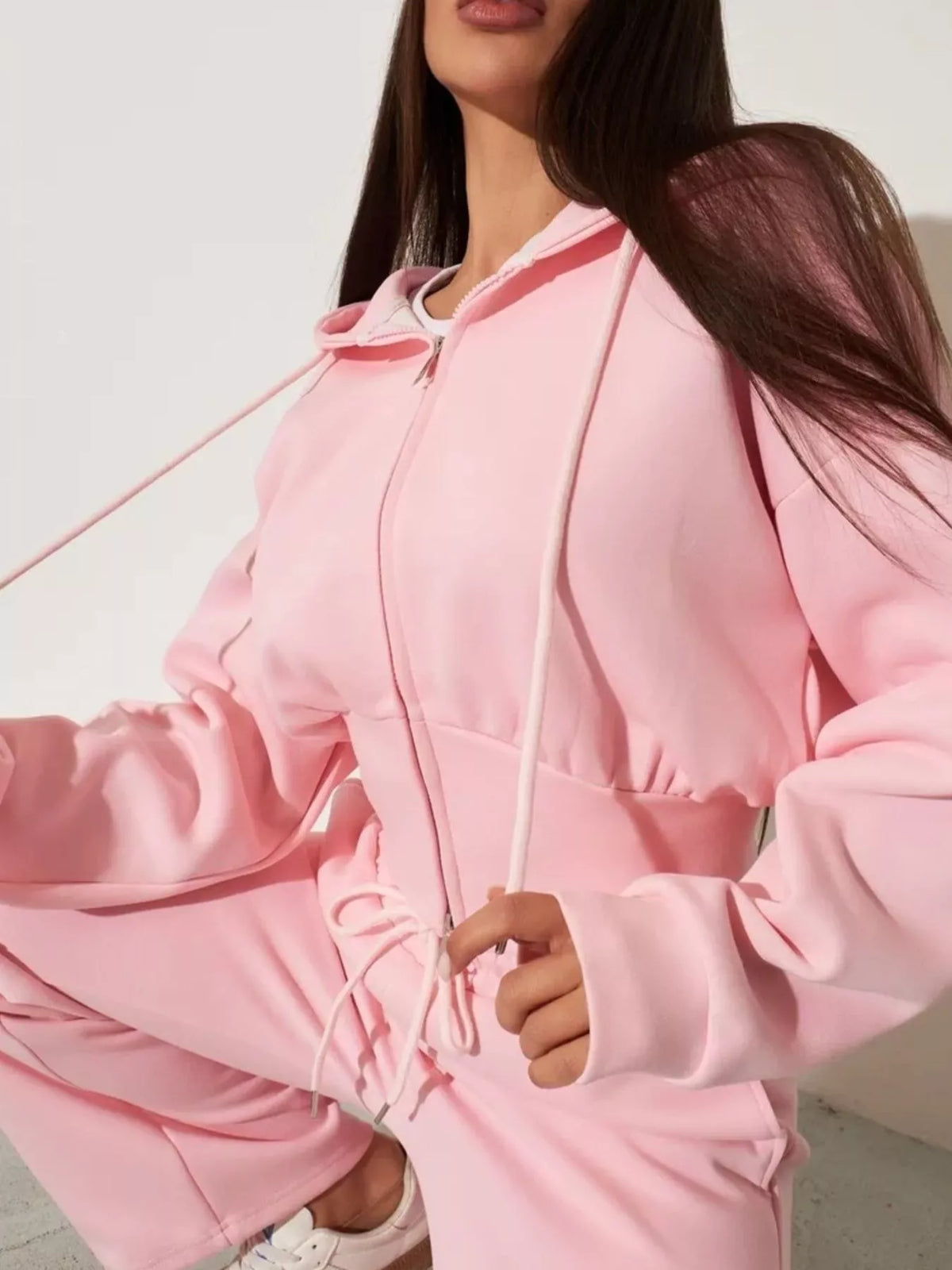 Ensemble femme sweat zippé à capuche et pantalon large – vue 22