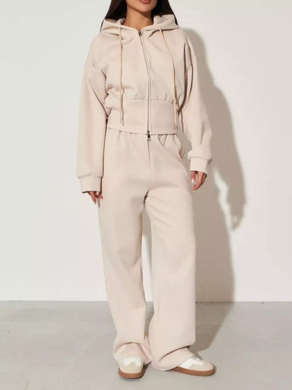 Ensemble femme sweat zippé à capuche et pantalon large – vue 4