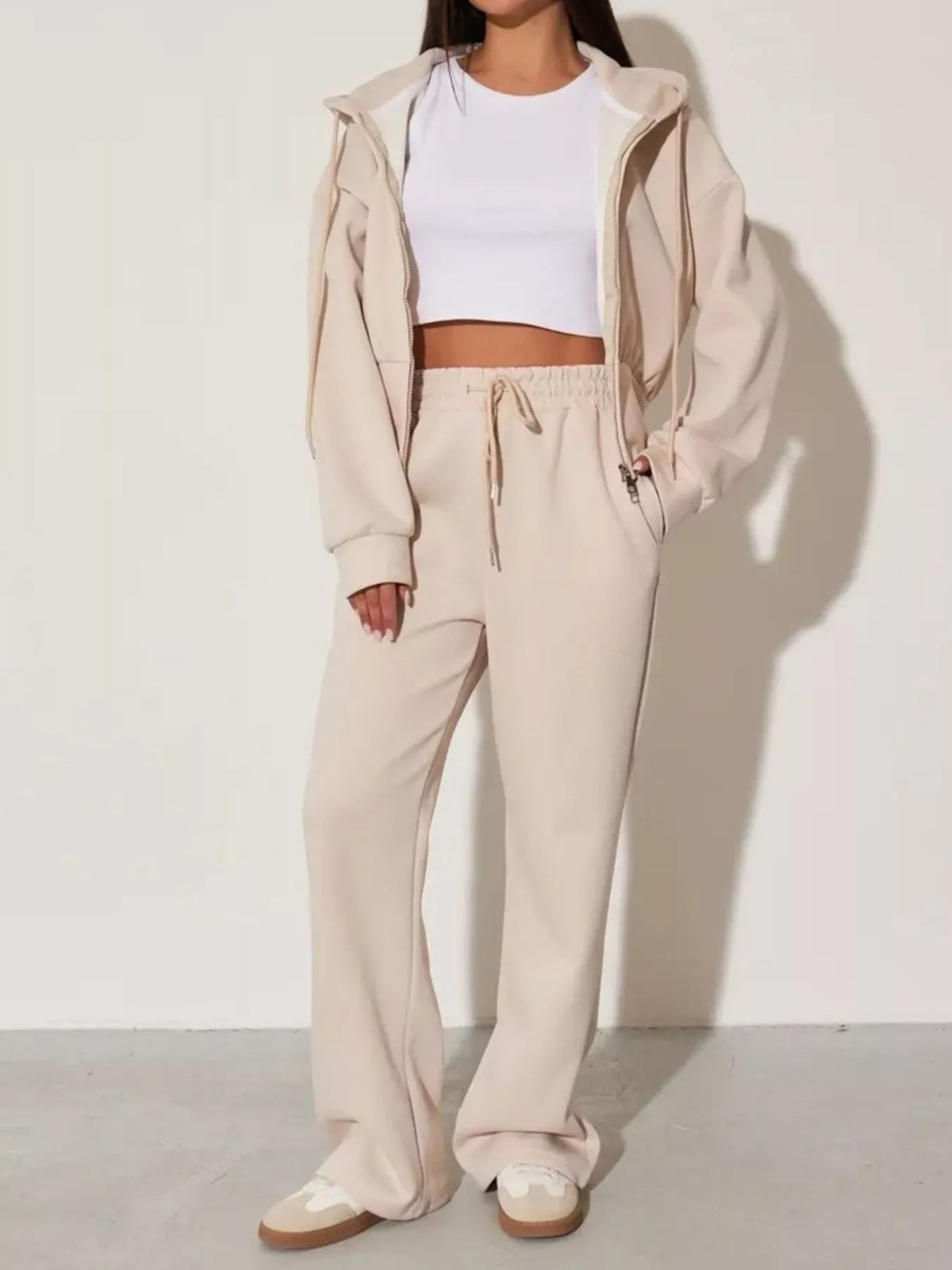 Ensemble femme sweat zippé à capuche et pantalon large – vue 5