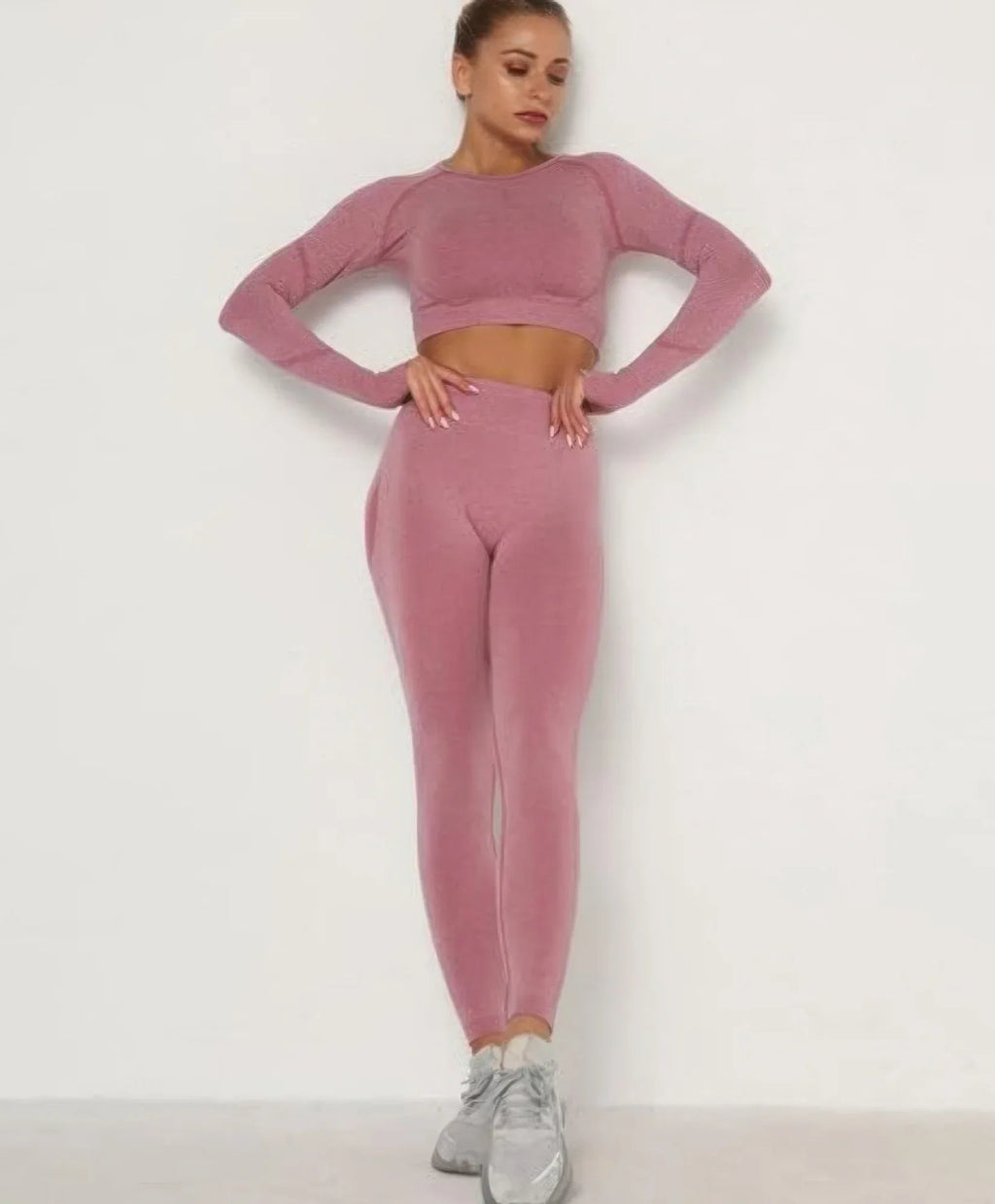 Ensemble haut court et leggings sans coutures, couleur berry