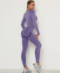 Ensemble haut court et leggings sans coutures, violet, vue arrière