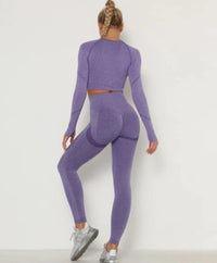Ensemble haut court et leggings sans coutures, violet, dos et jambes