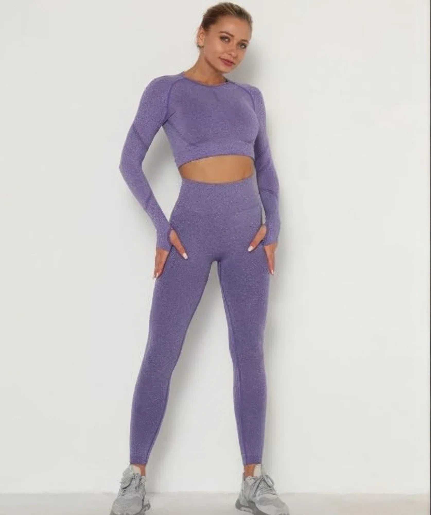 Ensemble haut court et leggings sans coutures, violet