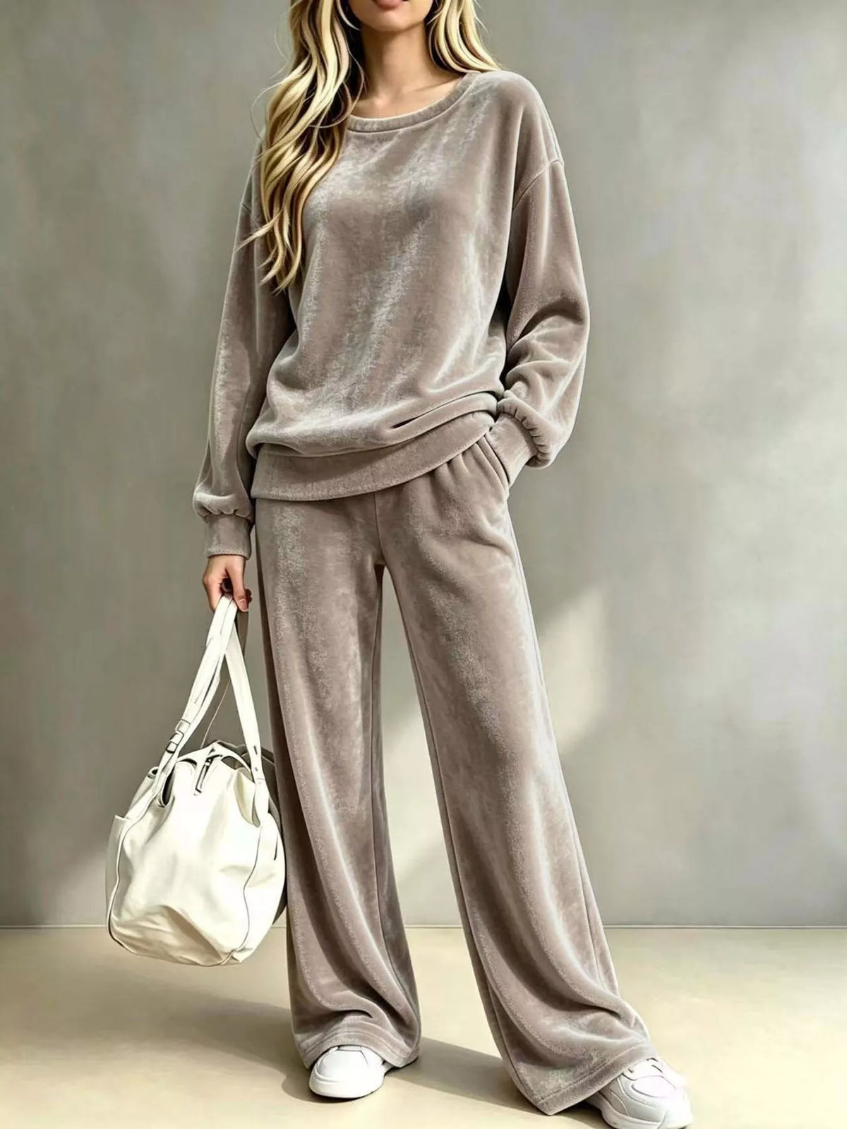 Ensemble deux pièces en velours pour femme, haut et pantalon large – vue 1