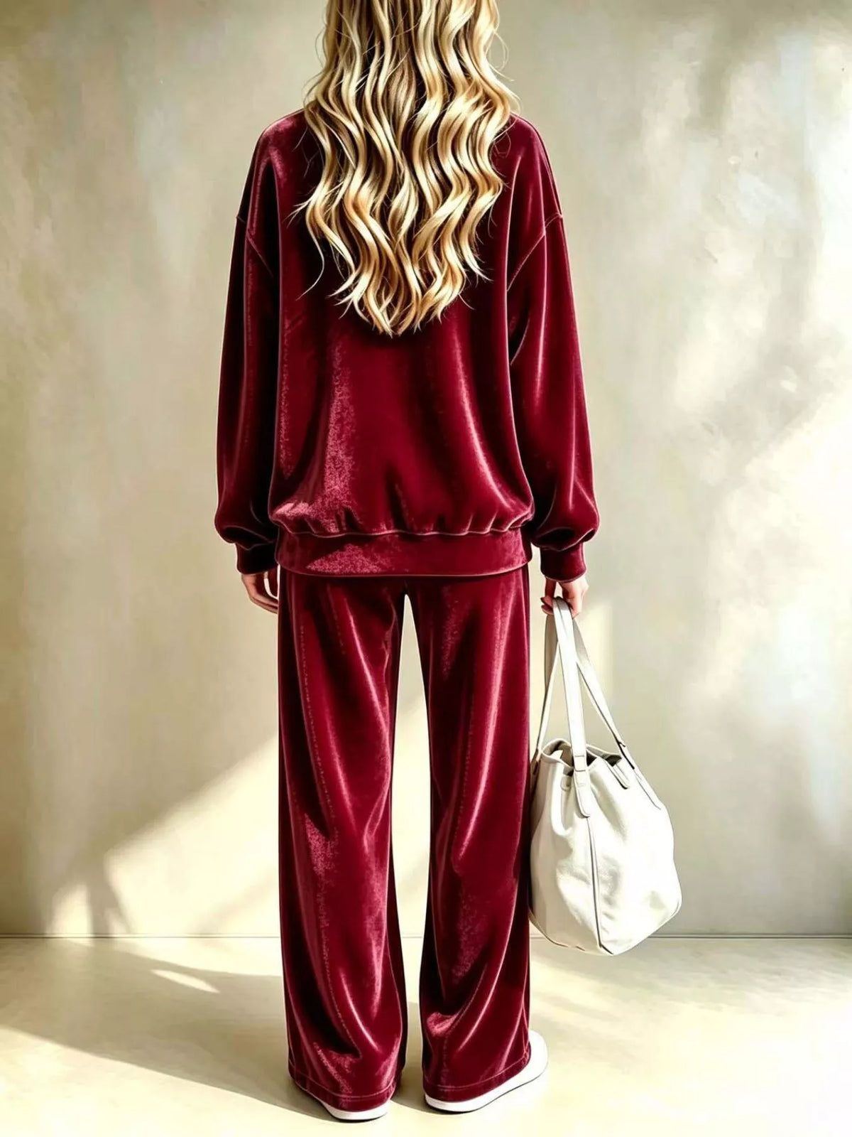 Ensemble deux pièces en velours pour femme, haut et pantalon large – vue 10
