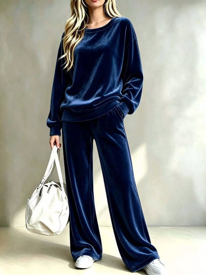 Ensemble deux pièces en velours pour femme, haut et pantalon large – vue 11
