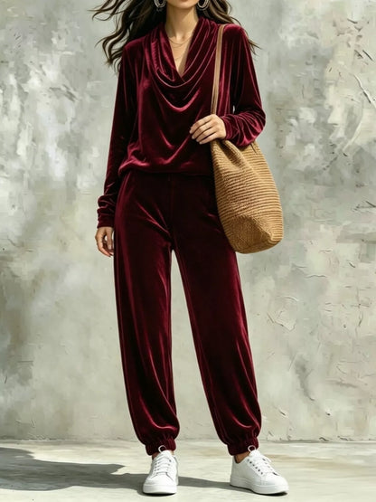 Ensemble velours femme, haut à col bénitier et pantalon assorti – vue 10