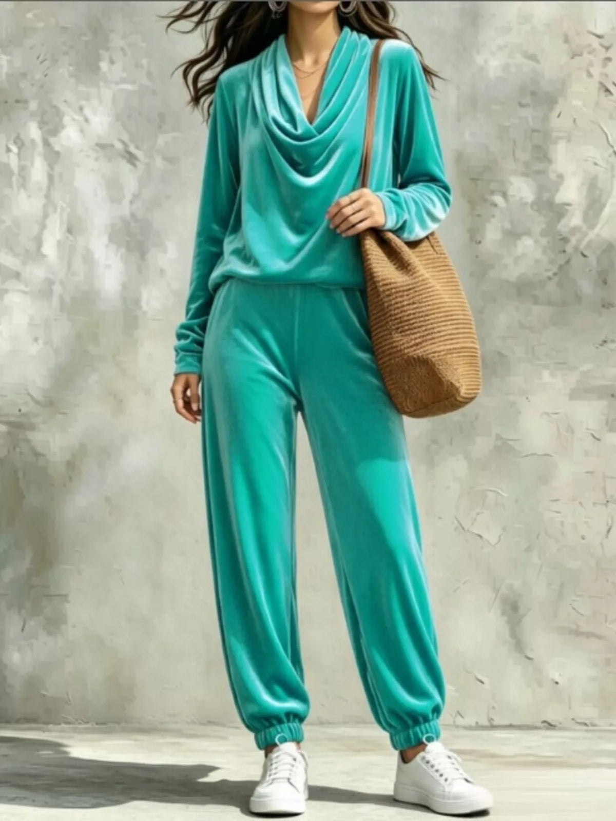 Ensemble velours femme, haut à col bénitier et pantalon assorti – vue 11