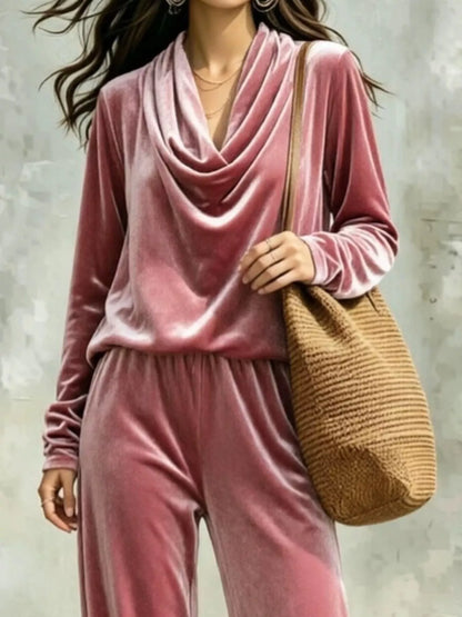 Ensemble velours femme, haut à col bénitier et pantalon assorti – vue 2