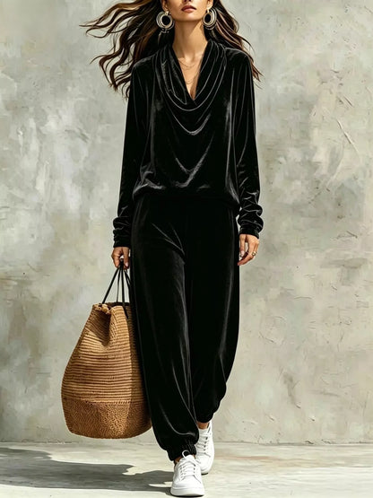 Ensemble velours femme, haut à col bénitier et pantalon assorti – vue 3