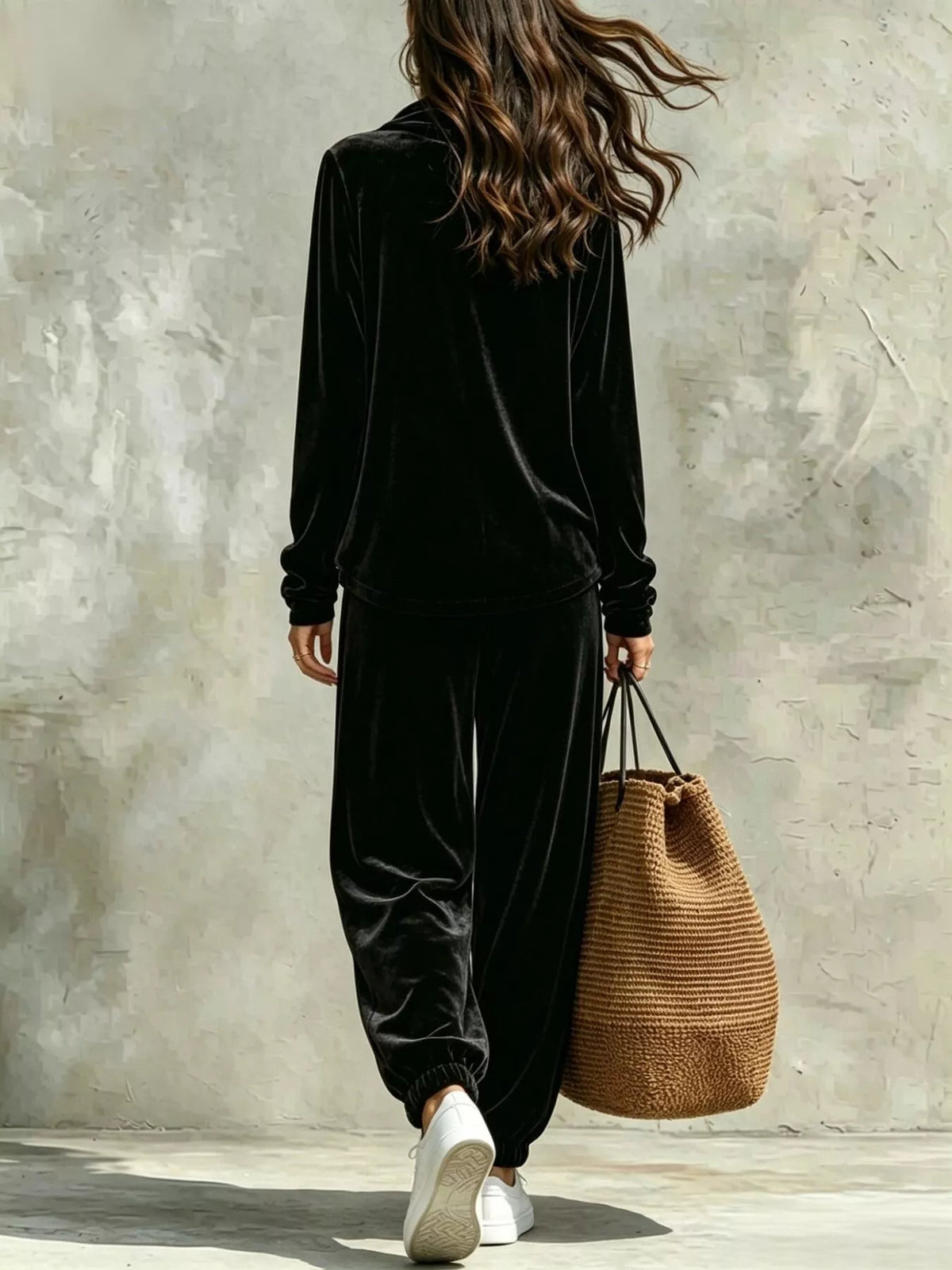 Ensemble velours femme, haut à col bénitier et pantalon assorti – vue 4