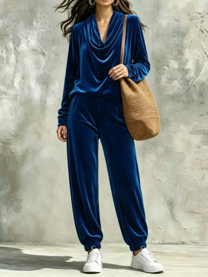Ensemble velours femme, haut à col bénitier et pantalon assorti – vue 5