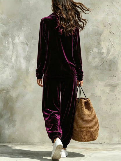 Ensemble velours femme, haut à col bénitier et pantalon assorti – vue 9