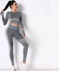 Ensemble yoga sans couture gris foncé : haut manches longues et legging ajusté