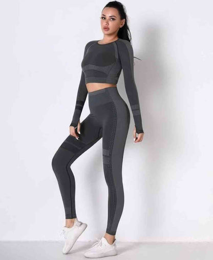 Ensemble Yoga Femme Sans Coutures Noir Manches Longues by CHARMING BUNNY