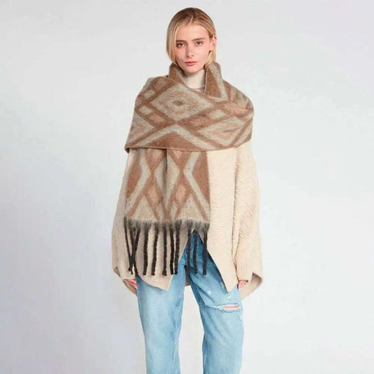 Explore grunge fashion with our Aztec Grunge Scarf in Taupe. - Premium scarf - Shop now at Oléna-Fashion