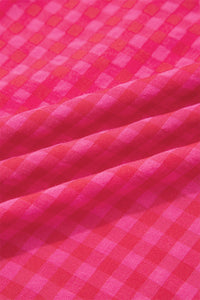 Tissu de robe longue à carreaux rouge et rose, motif quadrillé