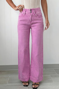 Jean Large Taille Haute Double Bouton – 4 Coloris