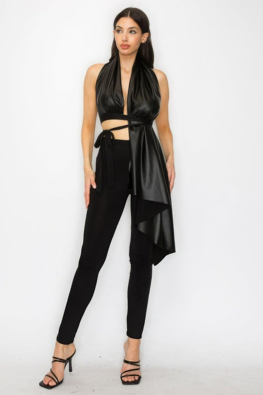 Faux Leather Top Pants Set - Premium  - Shop now at Oléna-Fashion