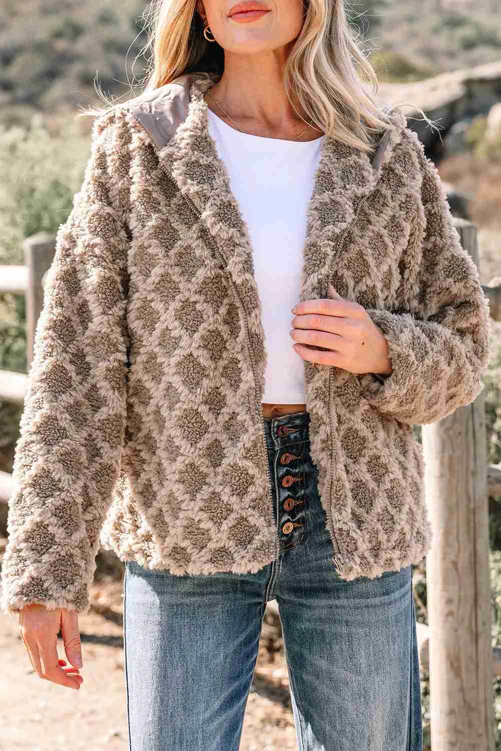 Veste Sherpa Châtaigne Femme - Capuche & Poches Zippée - Oléna-Fashion