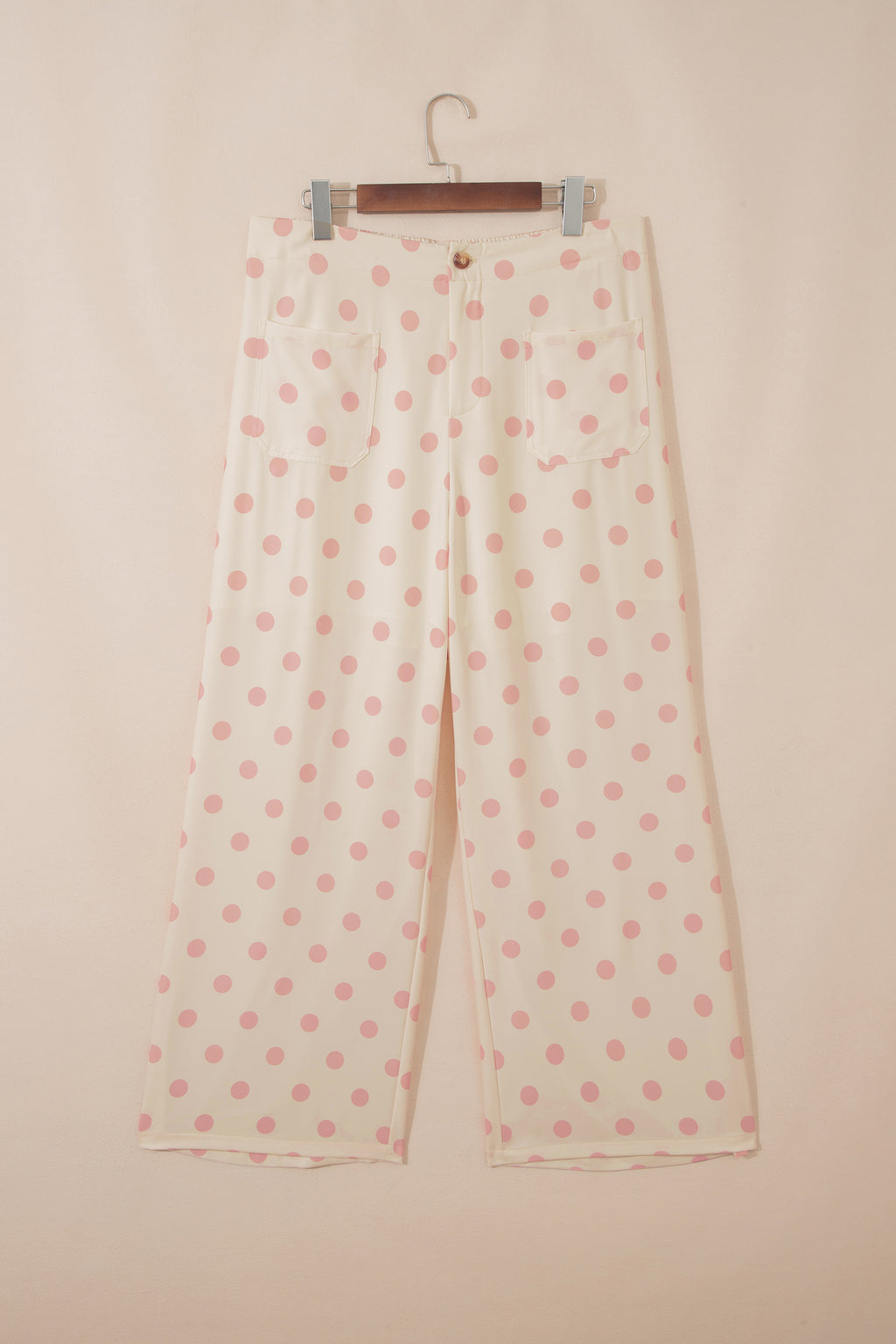 Pantalon Large à Pois Taille Mi-Haute Poches Plaquées – 4 Coloris