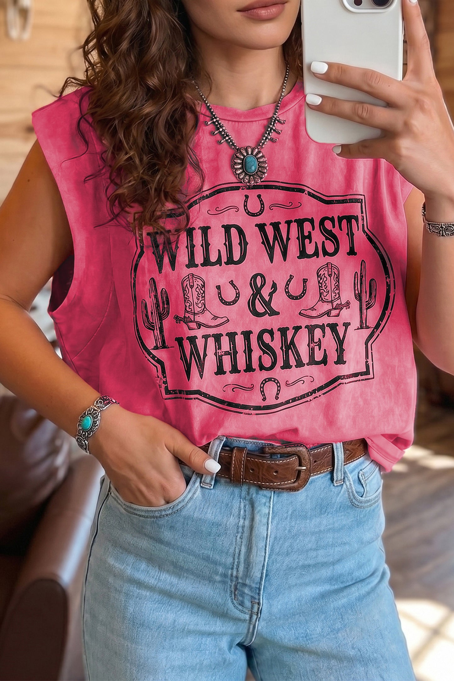 Top sans manches imprimé Wild West Whiskey femme