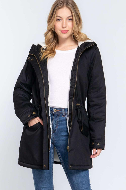 Fleece Lined Fur Hoodie Utility Jacket - Premium  - Shop now at Oléna-Fashion