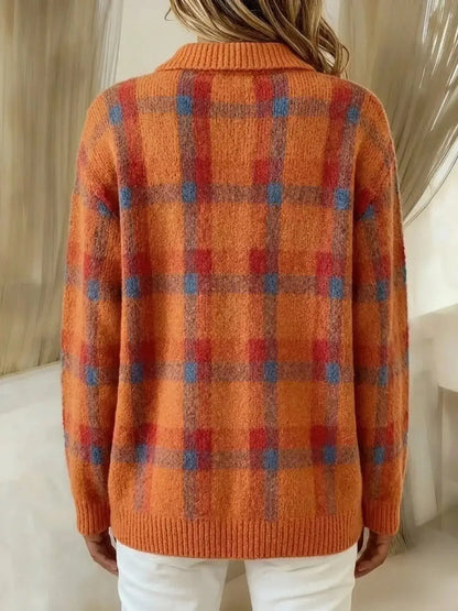 Gilet femme à carreaux boutonné en maille – vue 3