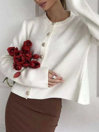 Gilet femme court à col rond et boutons – vue 7