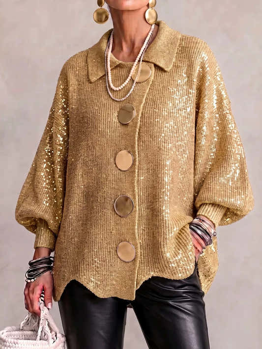 Gilet long femme en maille, col montant et ourlet ondulé – vue 1