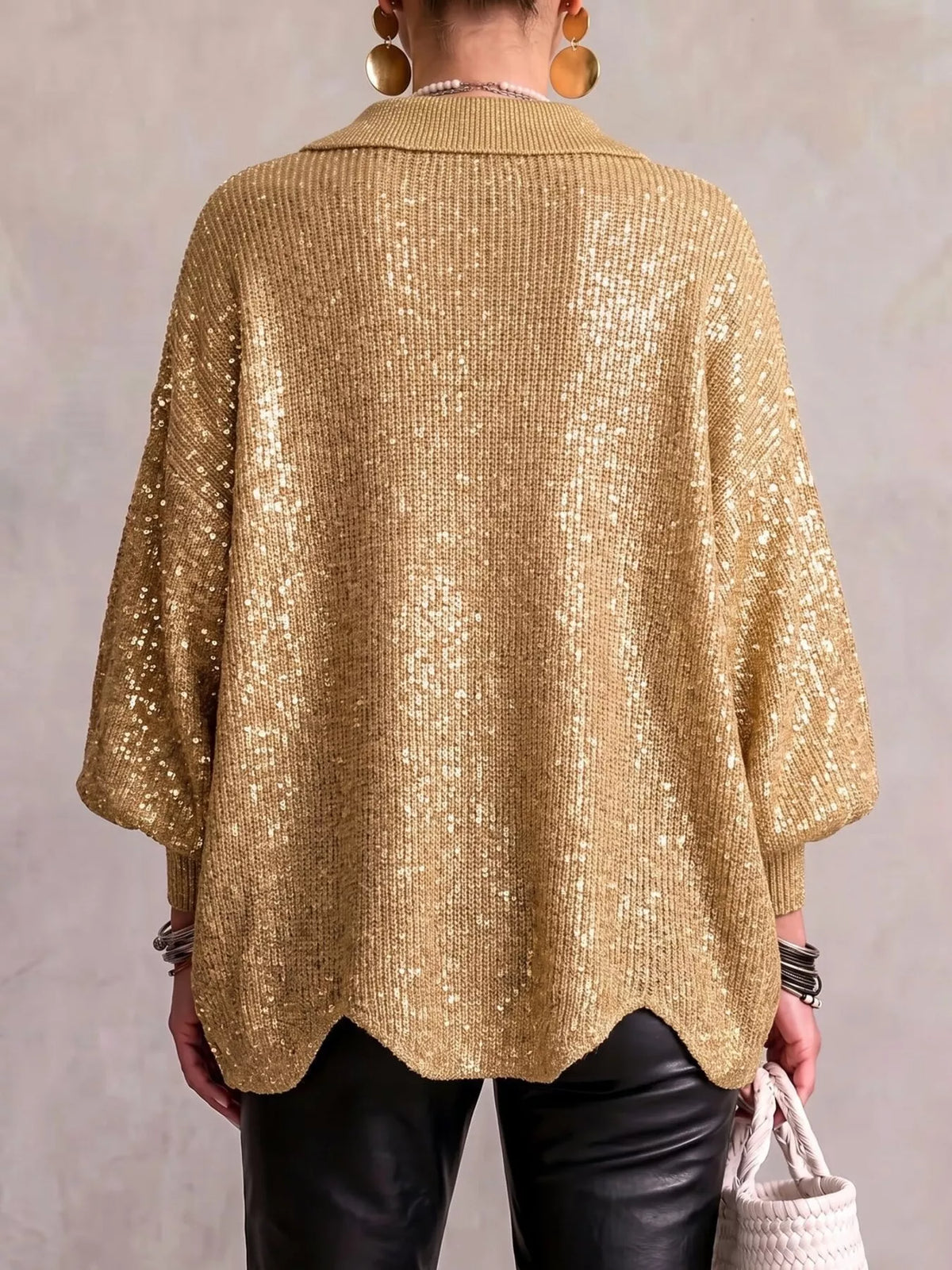 Gilet long femme en maille, col montant et ourlet ondulé – vue 2