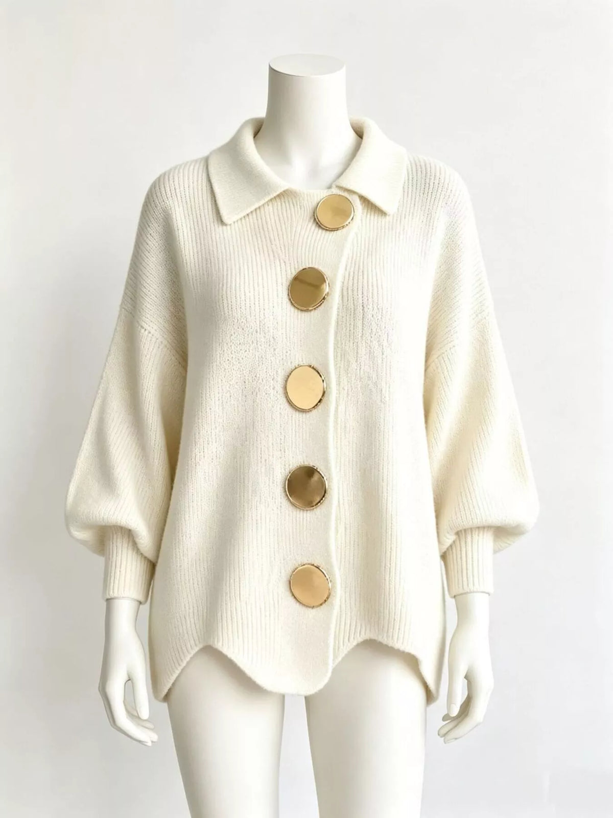 Gilet long femme en maille, col montant et ourlet ondulé – vue 4