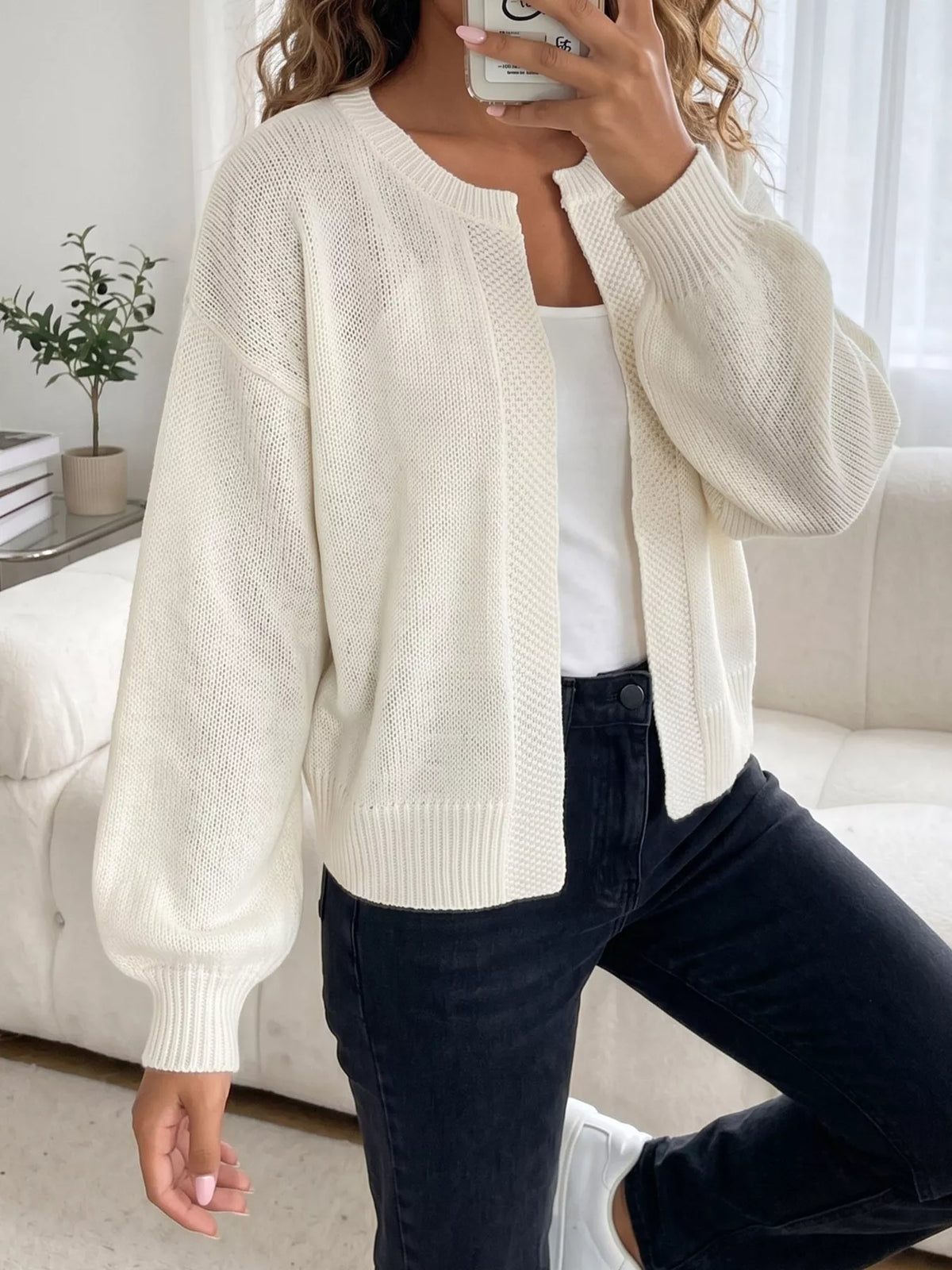Gilet ouvert en maille à bords côtelés pour femme – vue 10