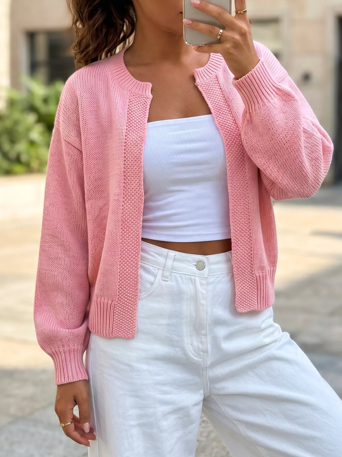Gilet ouvert en maille à bords côtelés pour femme – vue 2