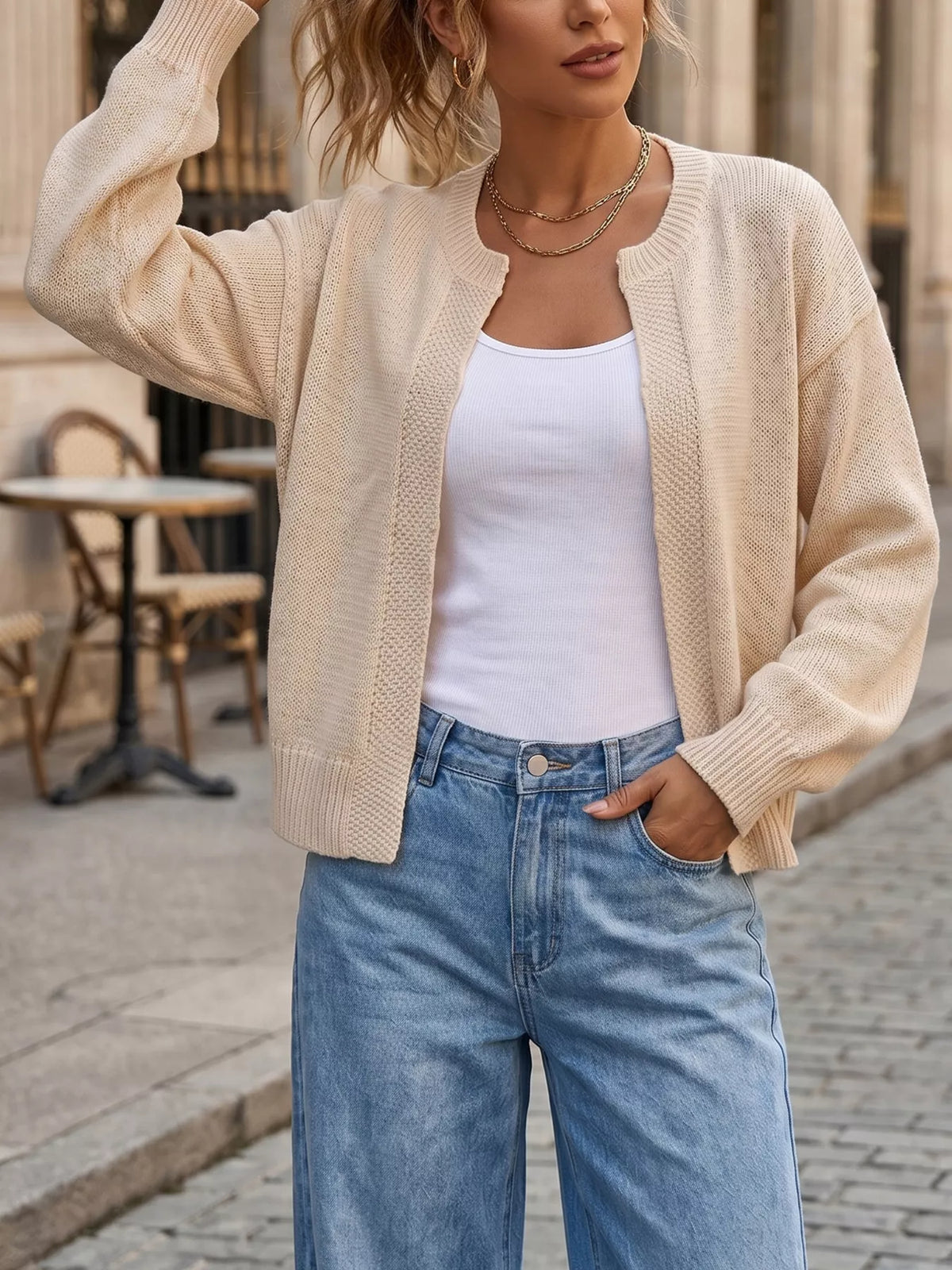 Gilet ouvert en maille à bords côtelés pour femme – vue 6